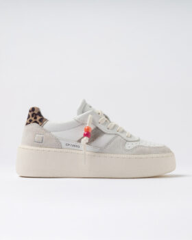 PLATEFORME COURT EN VEAU VINTAGE BLANC-LÉOPARD