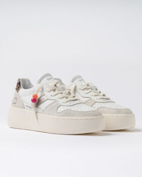 PLATEFORME COURT EN VEAU VINTAGE BLANC-LÉOPARD