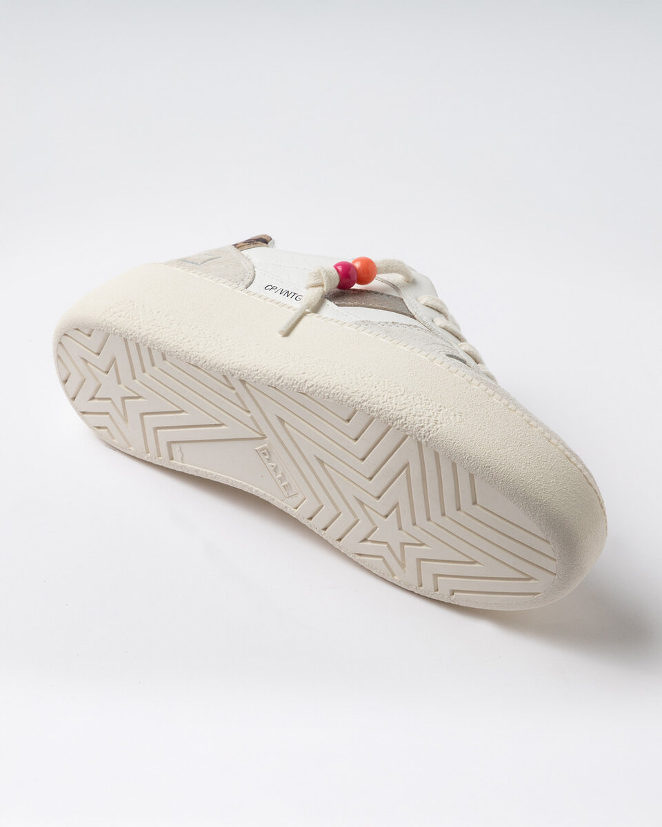 PLATEFORME COURT EN VEAU VINTAGE BLANC-LÉOPARD